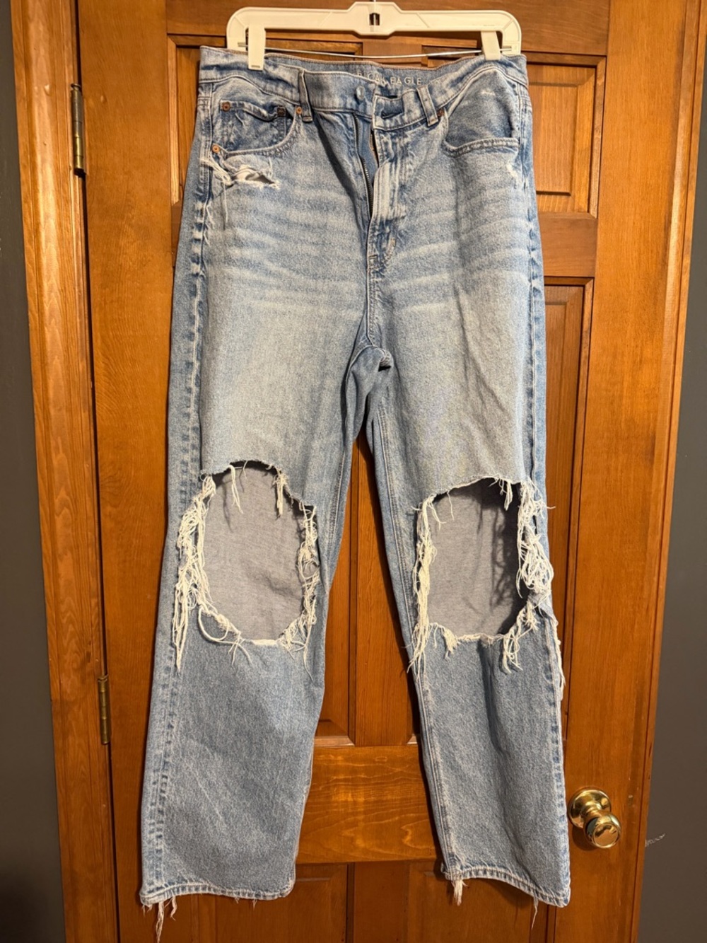 American Eagle Outfitters Light Blue Distressed Straight-Leg Jeans